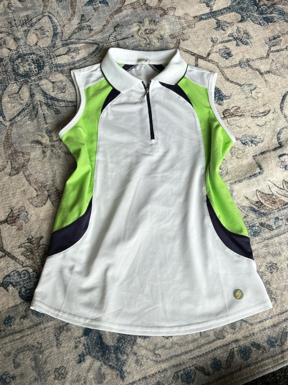 Women's Sleeveless Polo Tank with Lime Green & Black Accents
